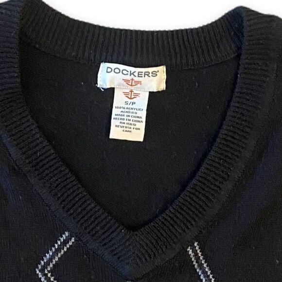 Dockers Vintage Argyle Academia Retro Grandpa Style Black Sweater Vest Top - Picture 2 of 3